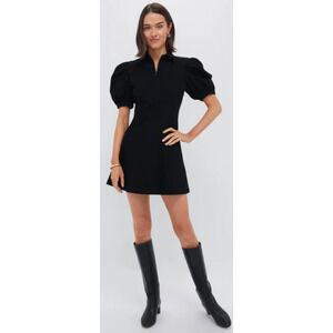Tuckernuck Hyacinth House Black Front Zip Denim Puff Short Sleeve Mini Dress, L
